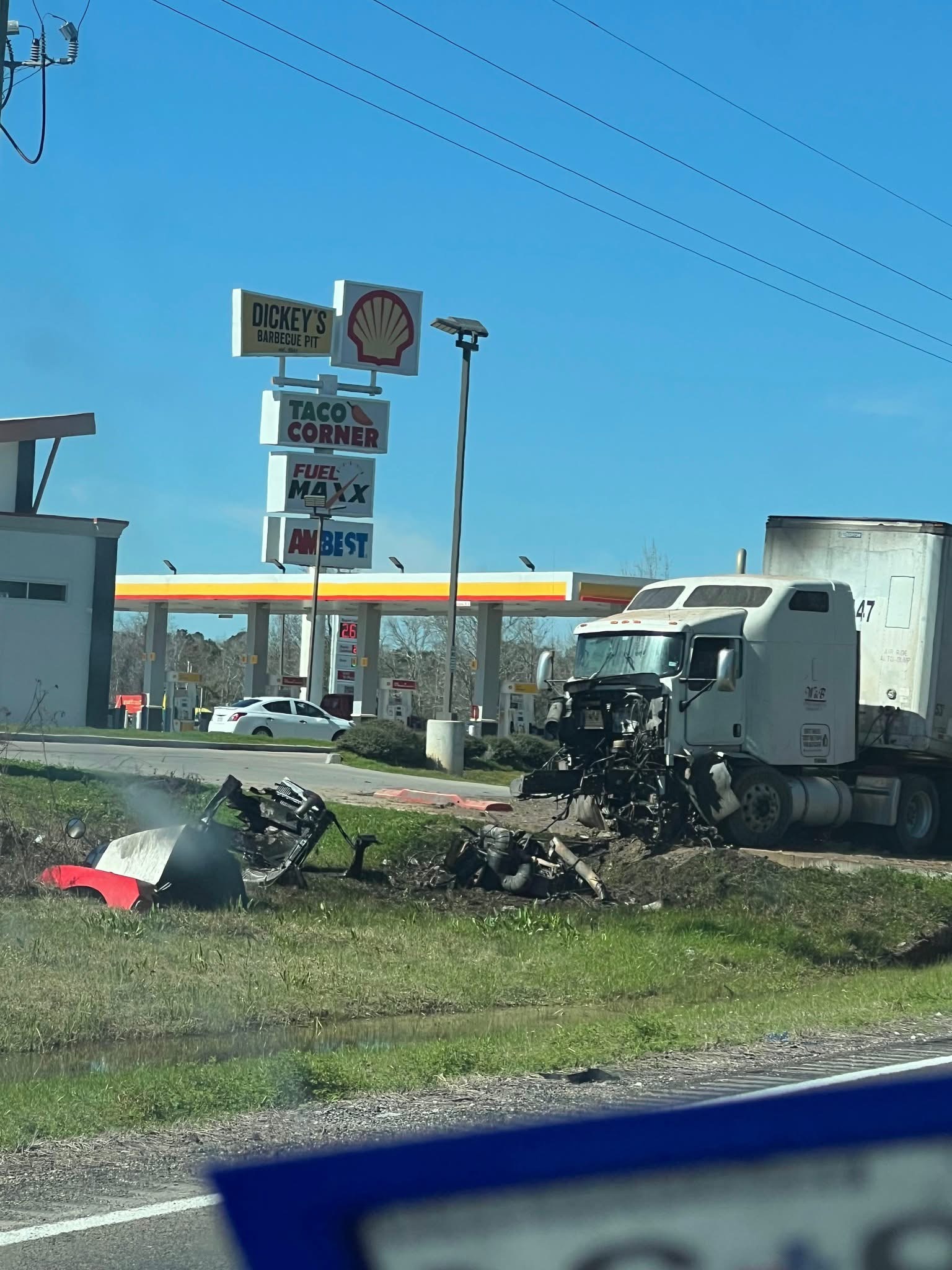 A wreck had the four-way in Tarkington on Texas 105 backed up today.